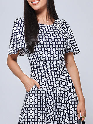 Jolie Moi Geometric Angel Sleeve Maxi Dress, Navy