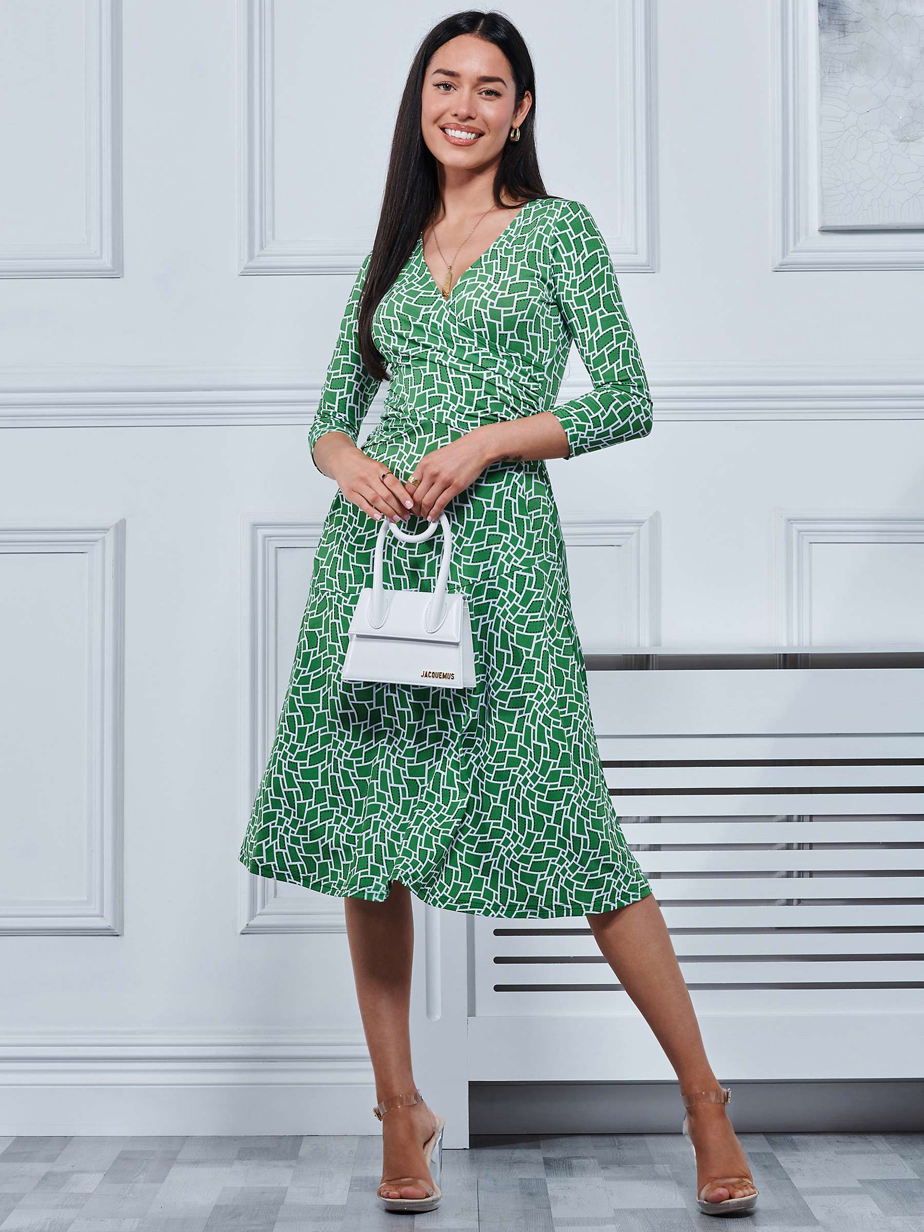 Buy Jolie Moi Willa Geometric Print Jersey Dress, Green Geo Online at johnlewis.com