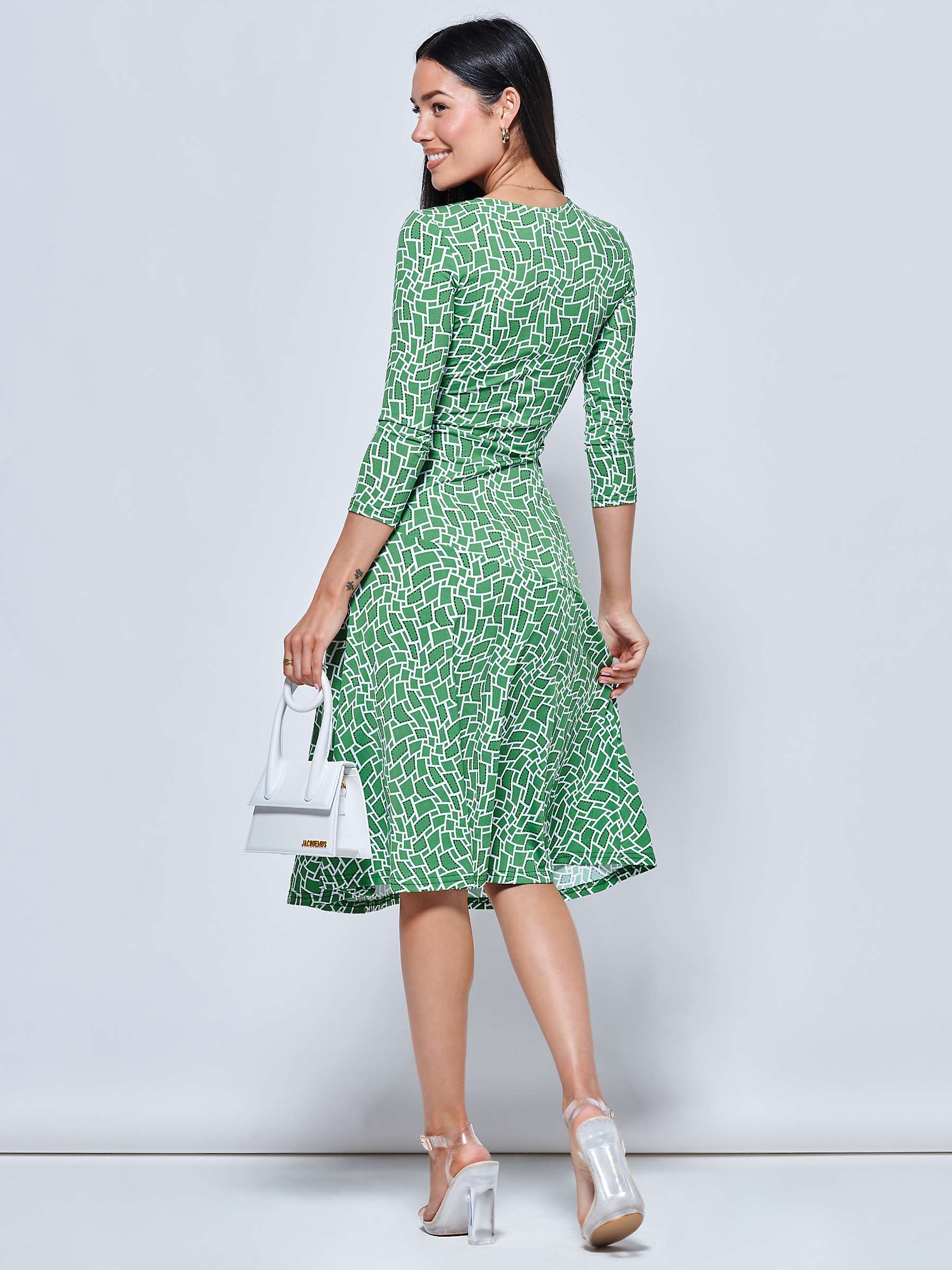 Buy Jolie Moi Willa Geometric Print Jersey Dress, Green Geo Online at johnlewis.com