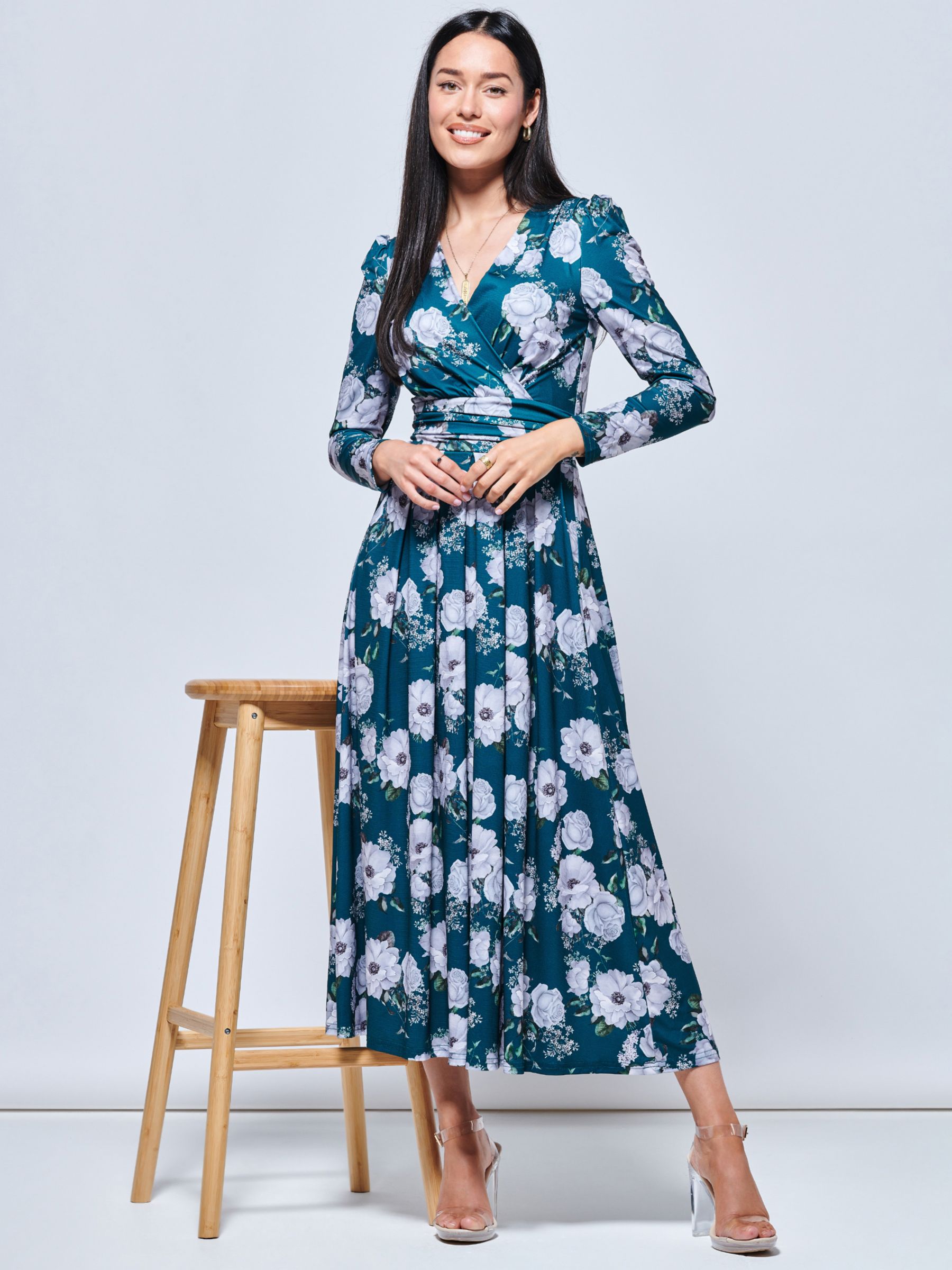 Jolie Moi Devorah Floral Print Jersey Maxi Dress, Green/Multi, 10