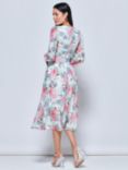 Jolie Moi Floral Print Long Sleeve Mesh Midi Dress, White/Multi, White/Multi