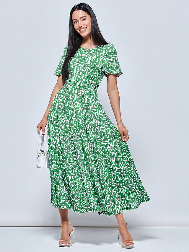 Jolie Moi Geometric Midi Dress, Green