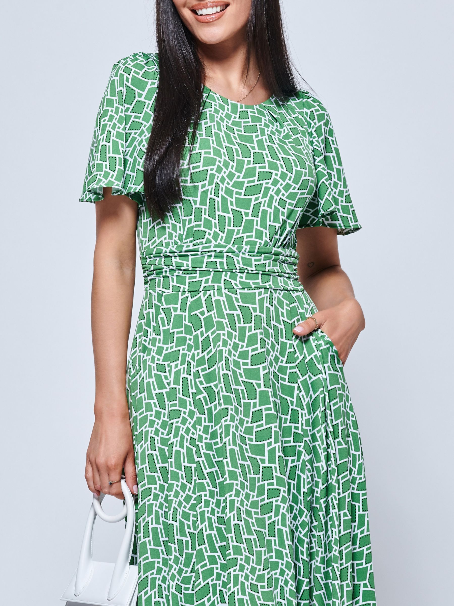 Jolie Moi Geometric Midi Dress, Green, 8