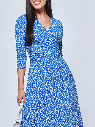 Jolie Moi Gretta Floral Print Jersey Fit and Flare Dress, Blue