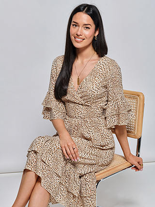 Jolie Moi Litzy Print Flute Sleeve Midi Dress, Animal Multi