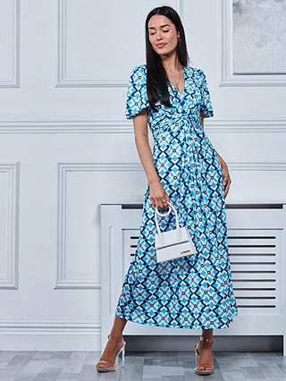 Jolie Moi Twist Front Jersey Maxi Dress, Blue Geo
