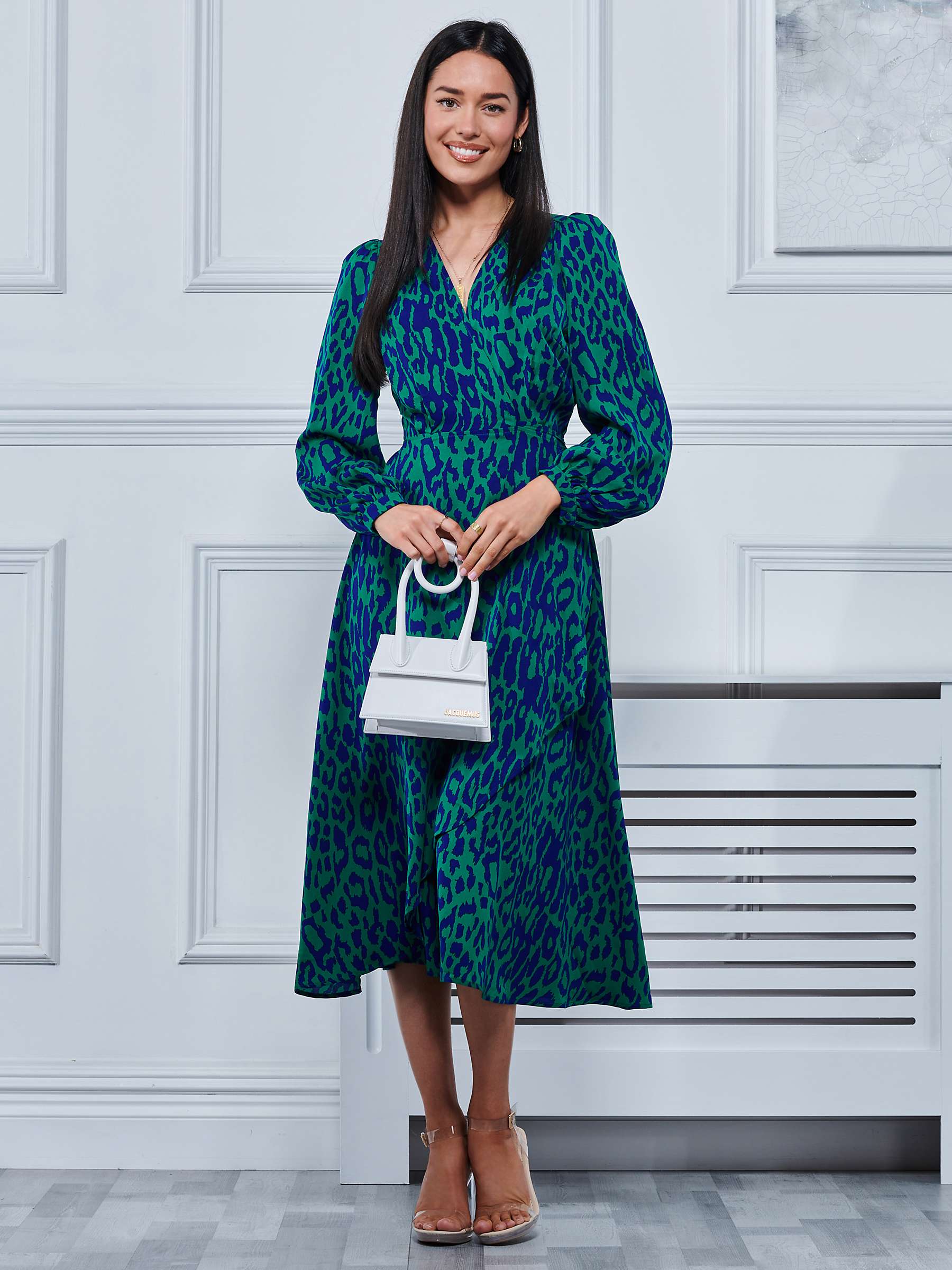 Buy Jolie Moi Animal Print Crepe Wrap Midi Dress, Green Online at johnlewis.com