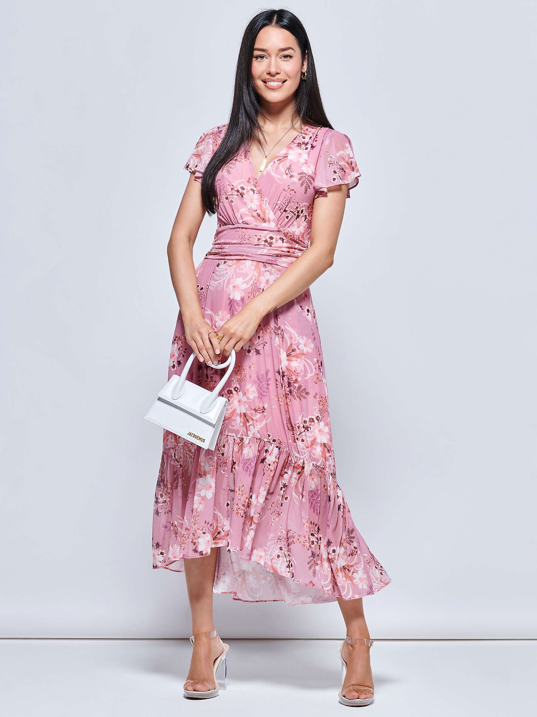 Buy Jolie Moi Carleigh Floral Ruffle Hem Dress, Pink Online at johnlewis.com