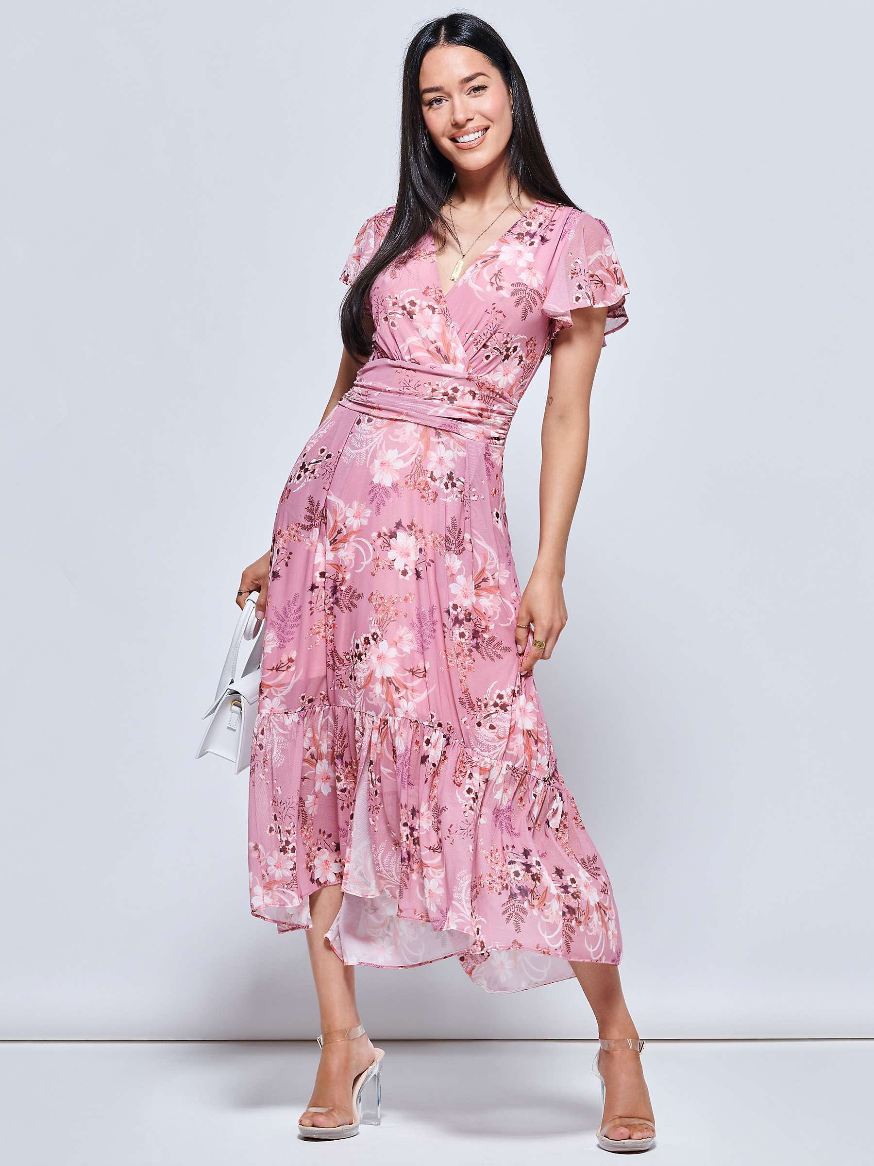 Buy Jolie Moi Carleigh Floral Ruffle Hem Dress, Pink Online at johnlewis.com