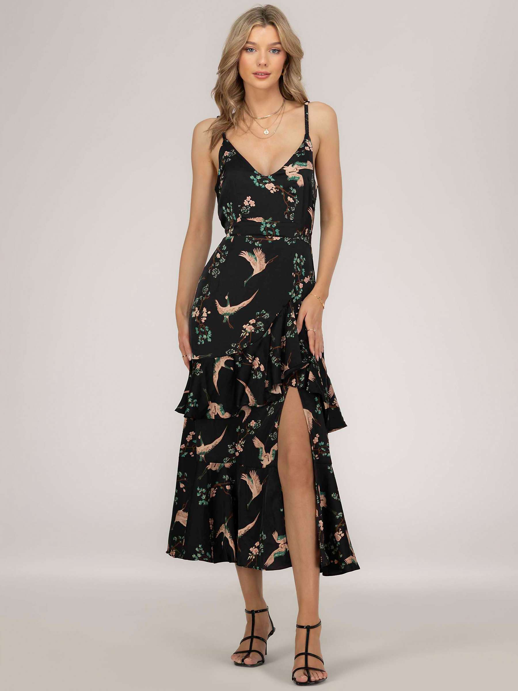 Buy Jolie Moi Retro Bird Print Satin Maxi Dress, Black Bird Online at johnlewis.com