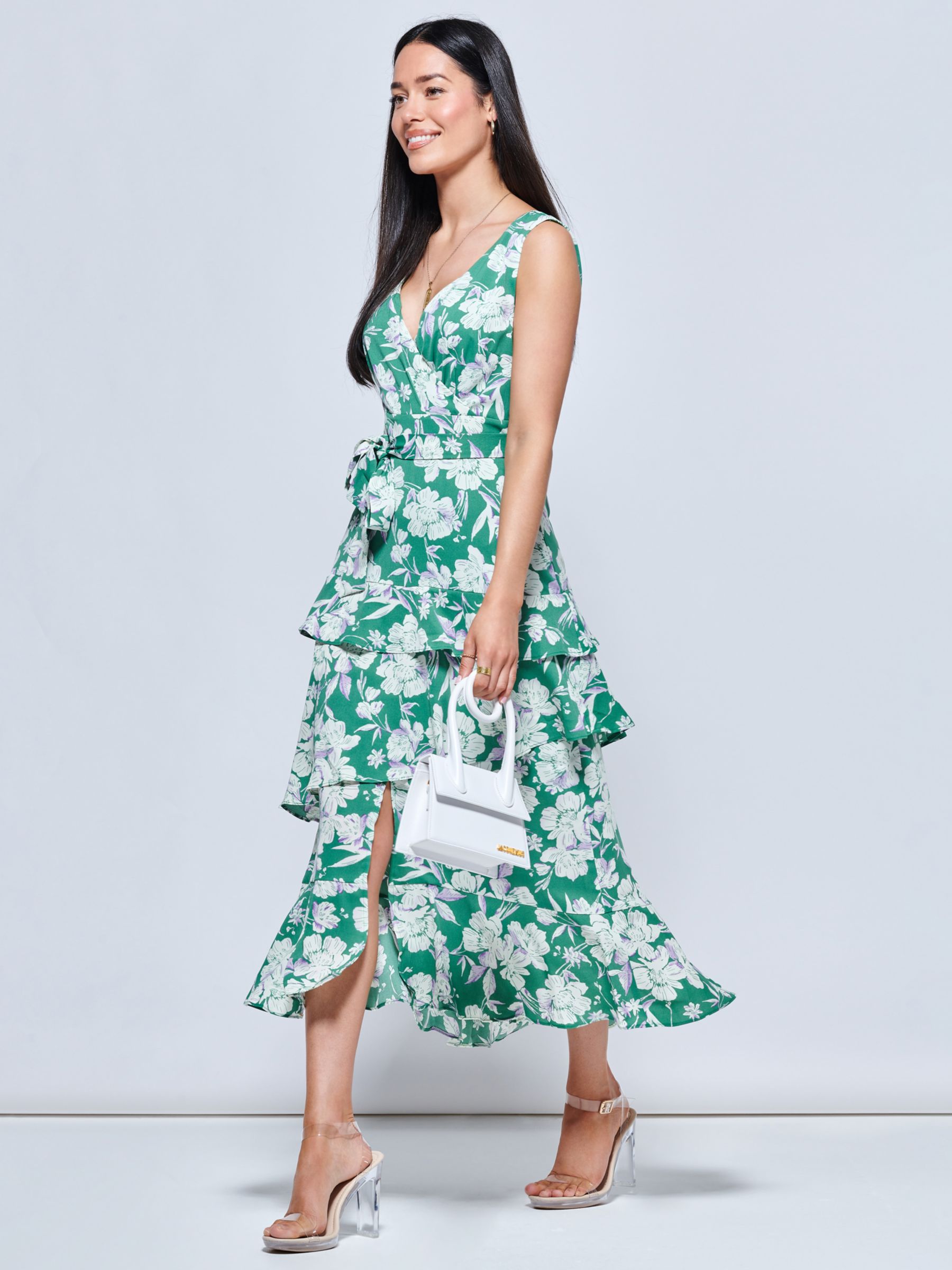 Jolie Moi Della Floral Sleeveless Dress, Green, 8