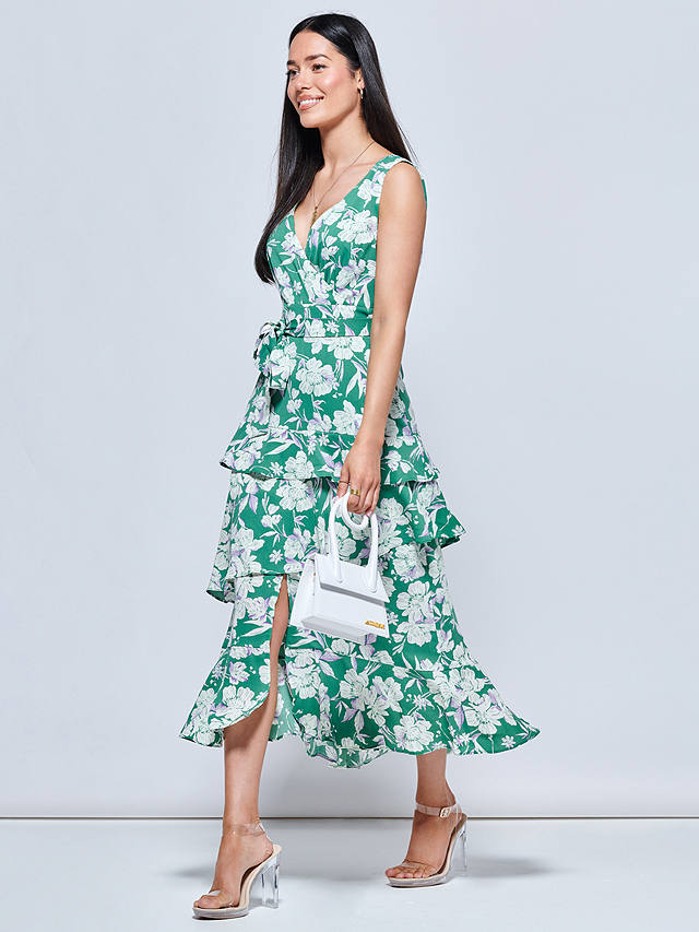 Jolie Moi Della Floral Sleeveless Dress, Green