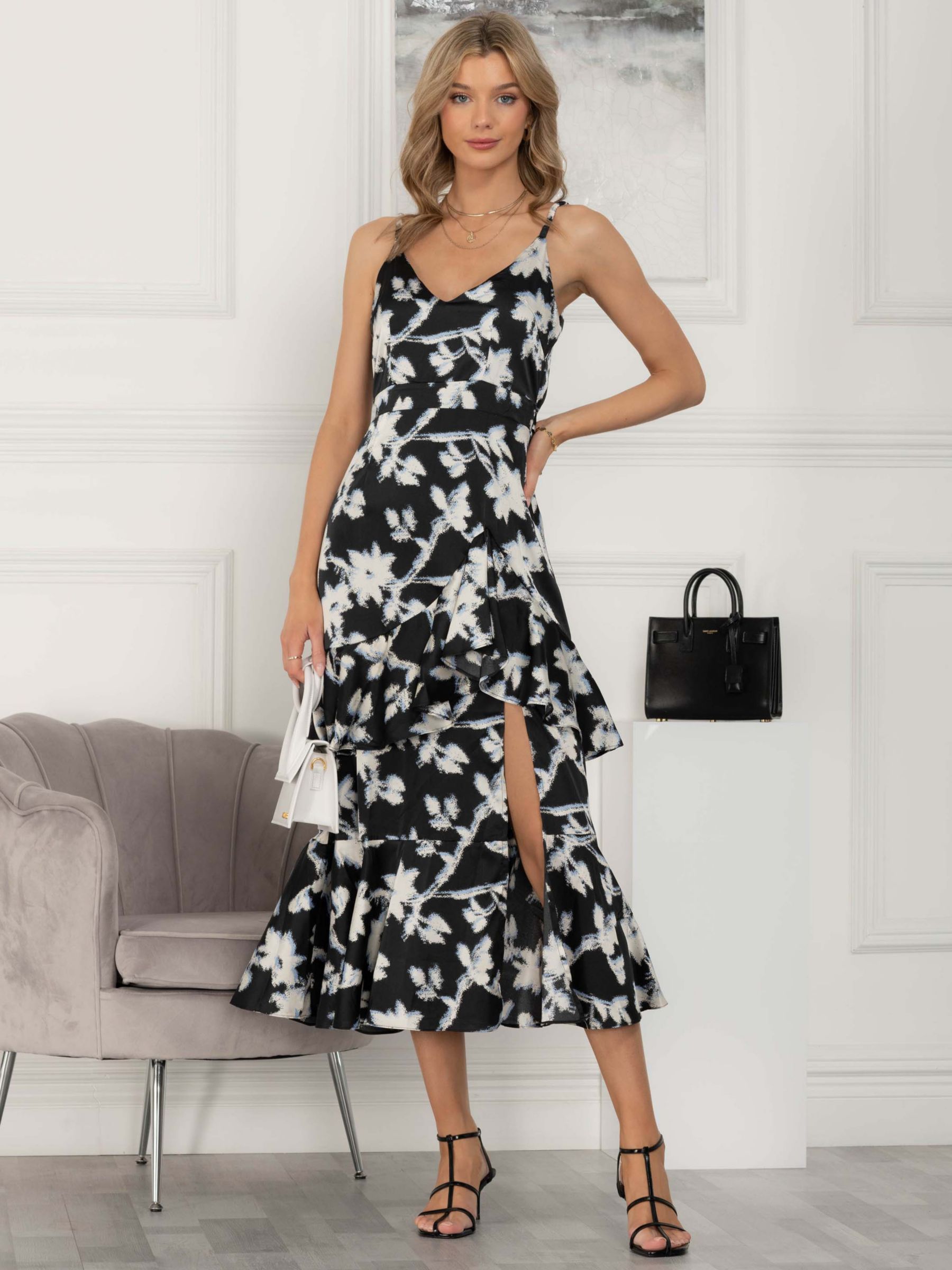 Buy Jolie Moi Spaghetti Strap Satin Maxi Dress, Black Floral Online at johnlewis.com