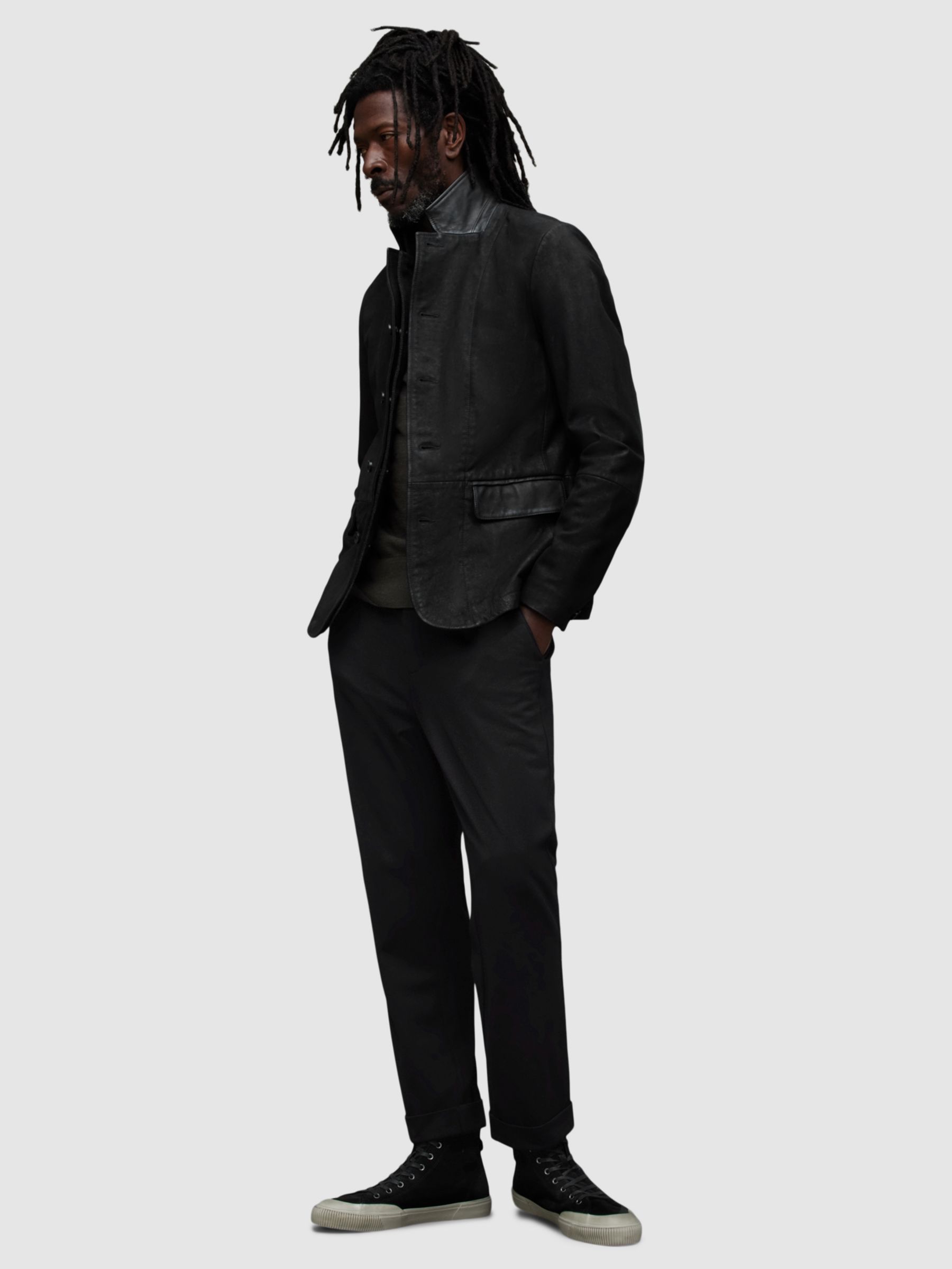 AllSaints Survey Leather Blazer, Black at John Lewis & Partners
