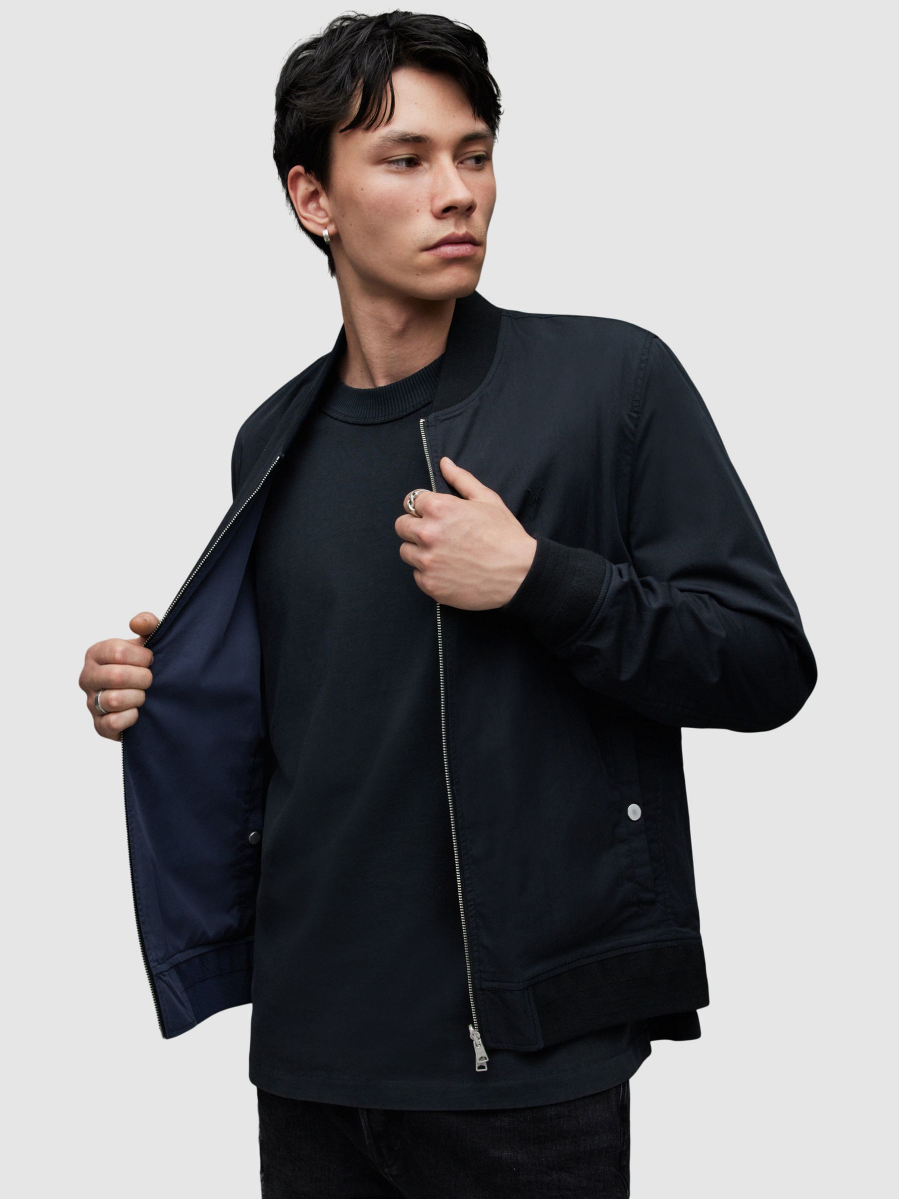 AllSaints Reversible Bassett Bomber Jacket, Black/Blue at John Lewis ...