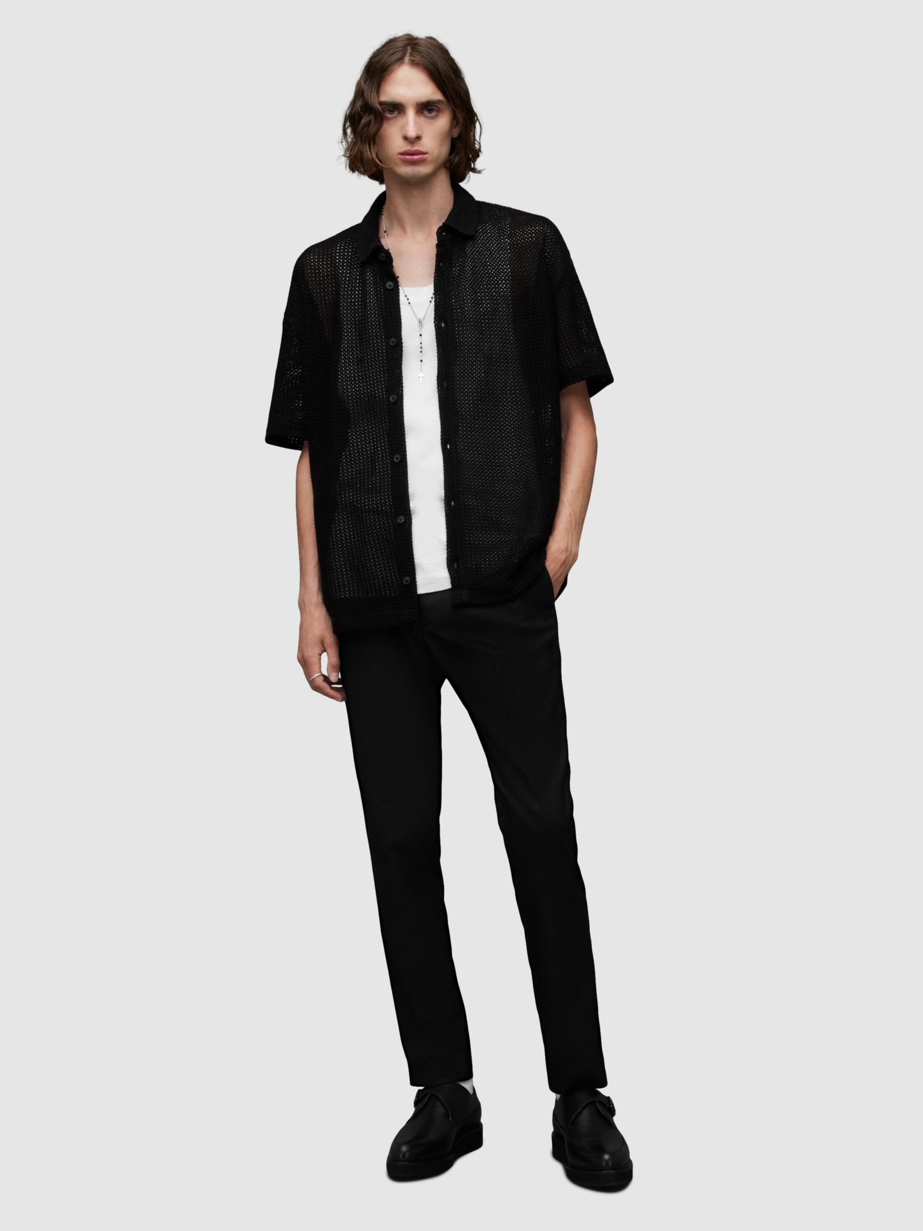 AllSaints Munroe Short Sleeve Shirt, Jet Black, XS