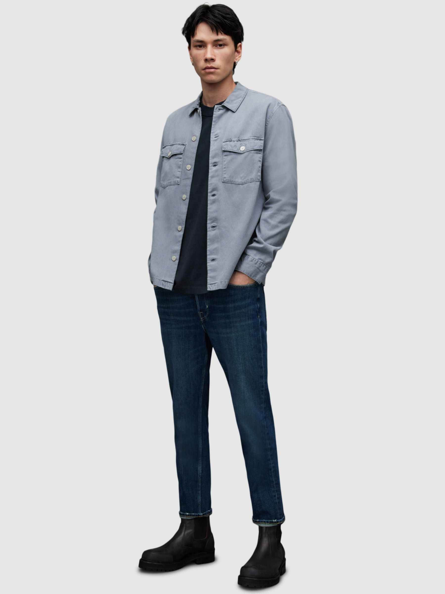 AllSaints Spotter Long Sleeve Shirt, Aluminium Grey at John Lewis ...