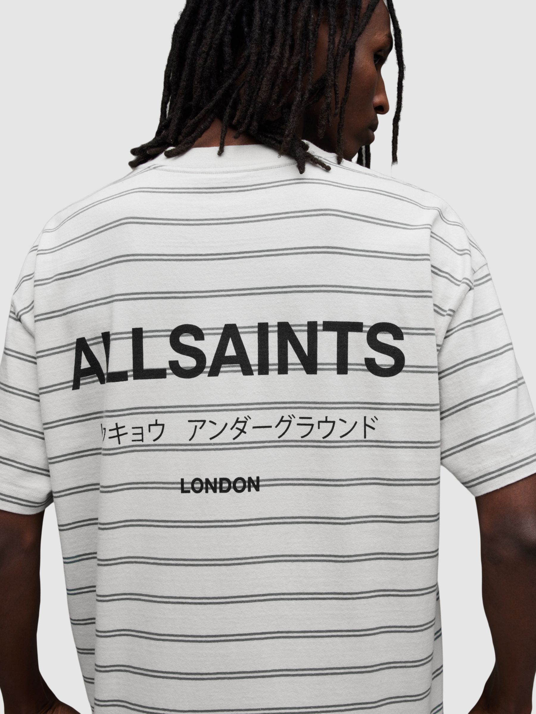 AllSaints Underground Stripe T-Shirt, Grey/Multi, L