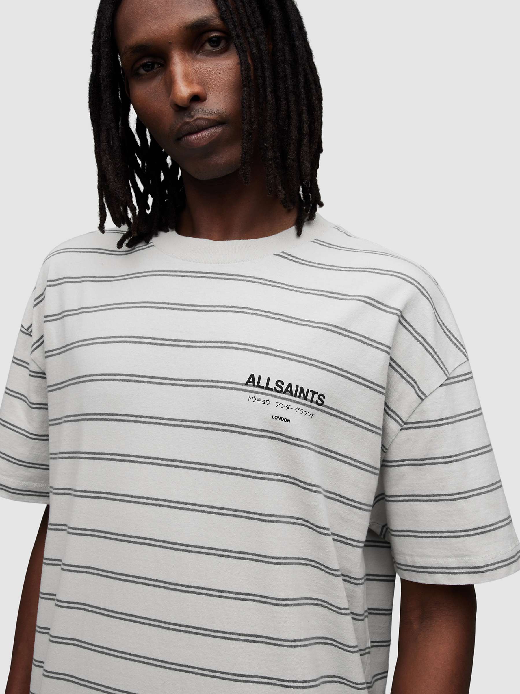 Buy AllSaints Underground Stripe T-Shirt, Grey/Multi Online at johnlewis.com