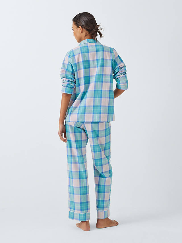 John Lewis Delia Plaid Check Shirt Pyjama Set, Pink/Aqua