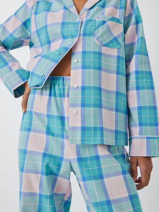 John Lewis Delia Plaid Check Shirt Pyjama Set, Pink/Aqua