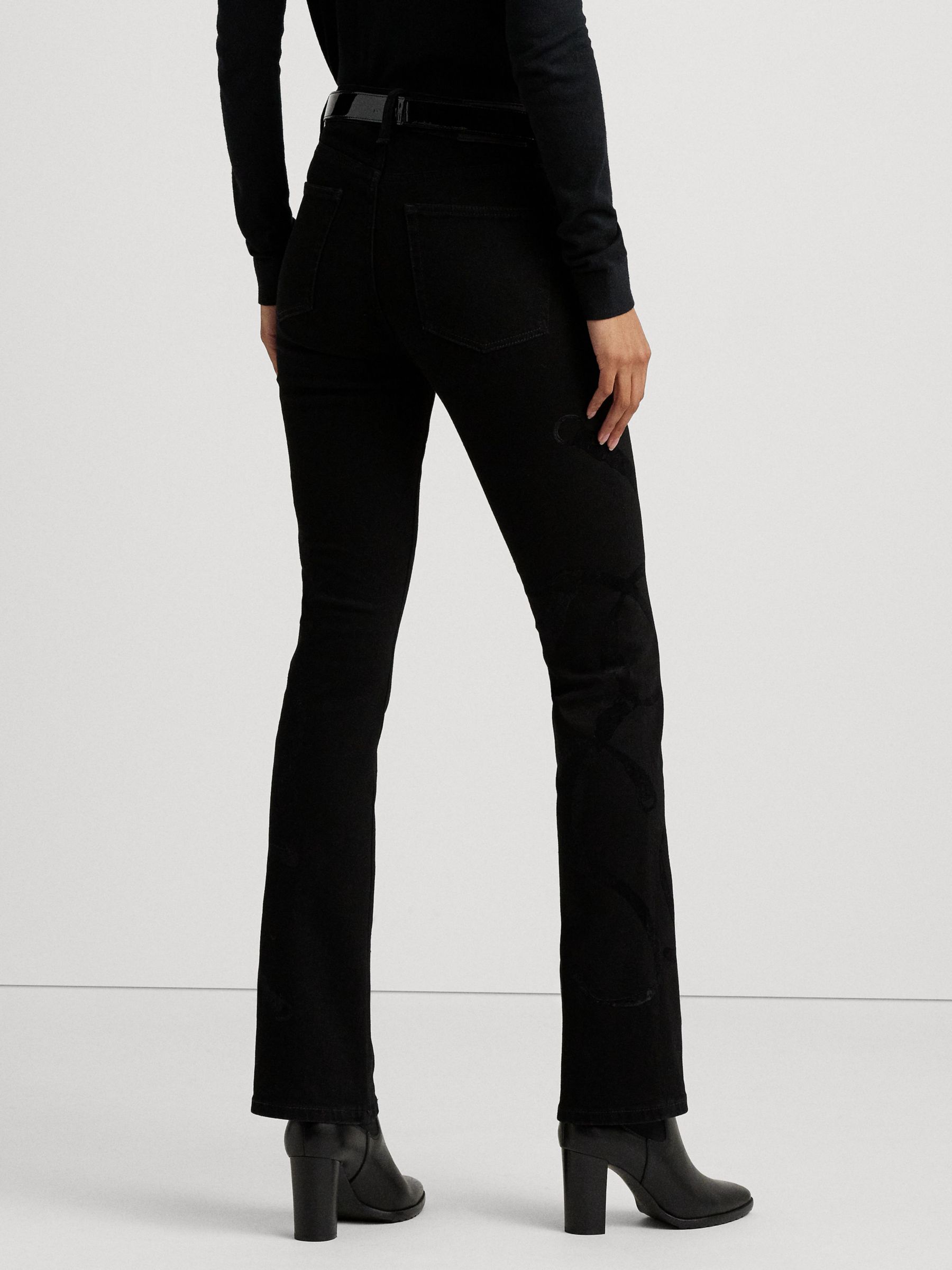 Lauren Ralph Lauren High Rise Bootcut Jeans, Black at John Lewis & Partners