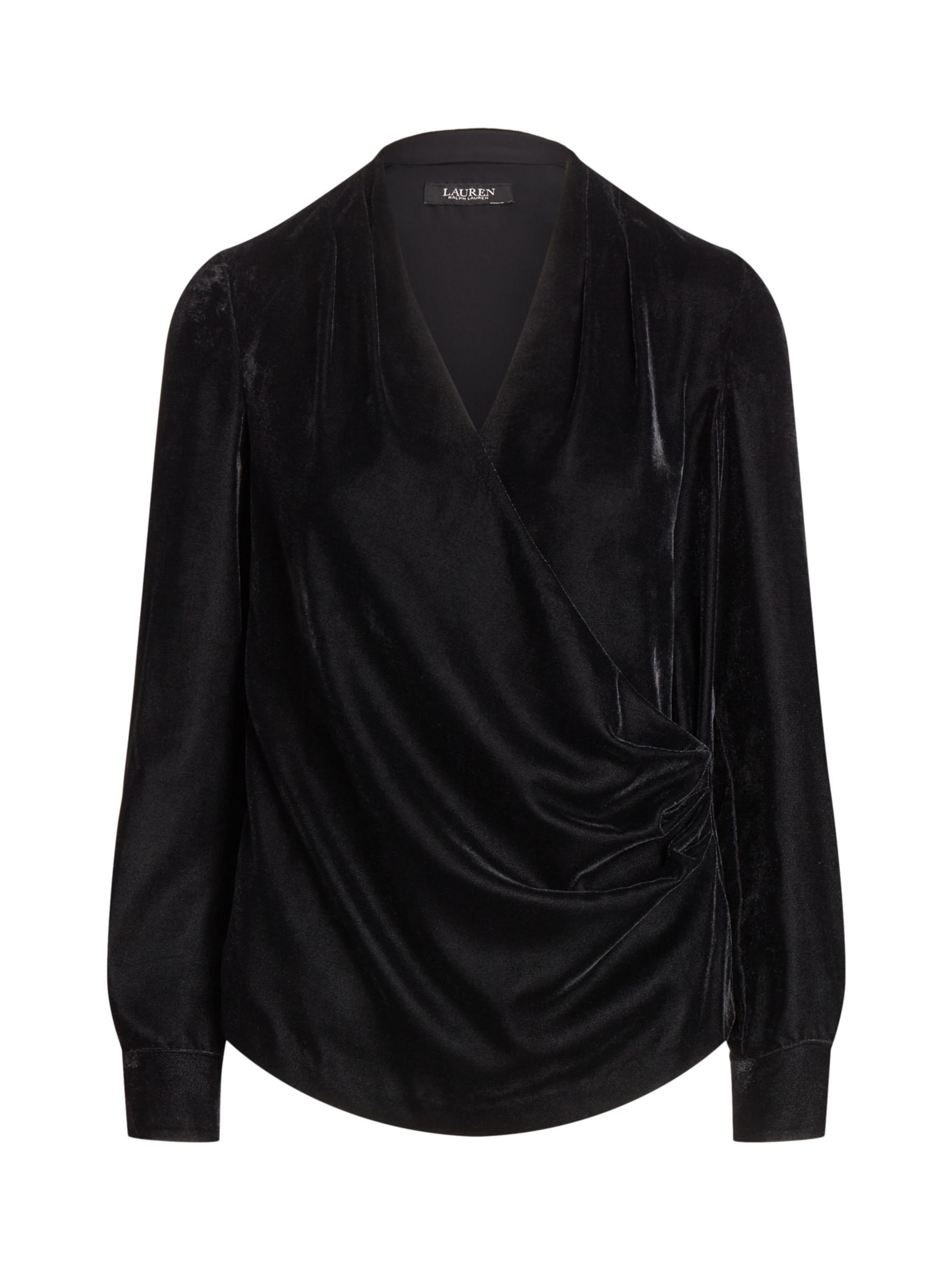 Lauren Ralph Lauren Cilfette Velvet Blouse, Black at John Lewis & Partners