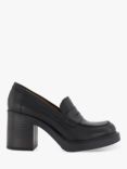 Dune Govern Leather Heeled Loafers, Black