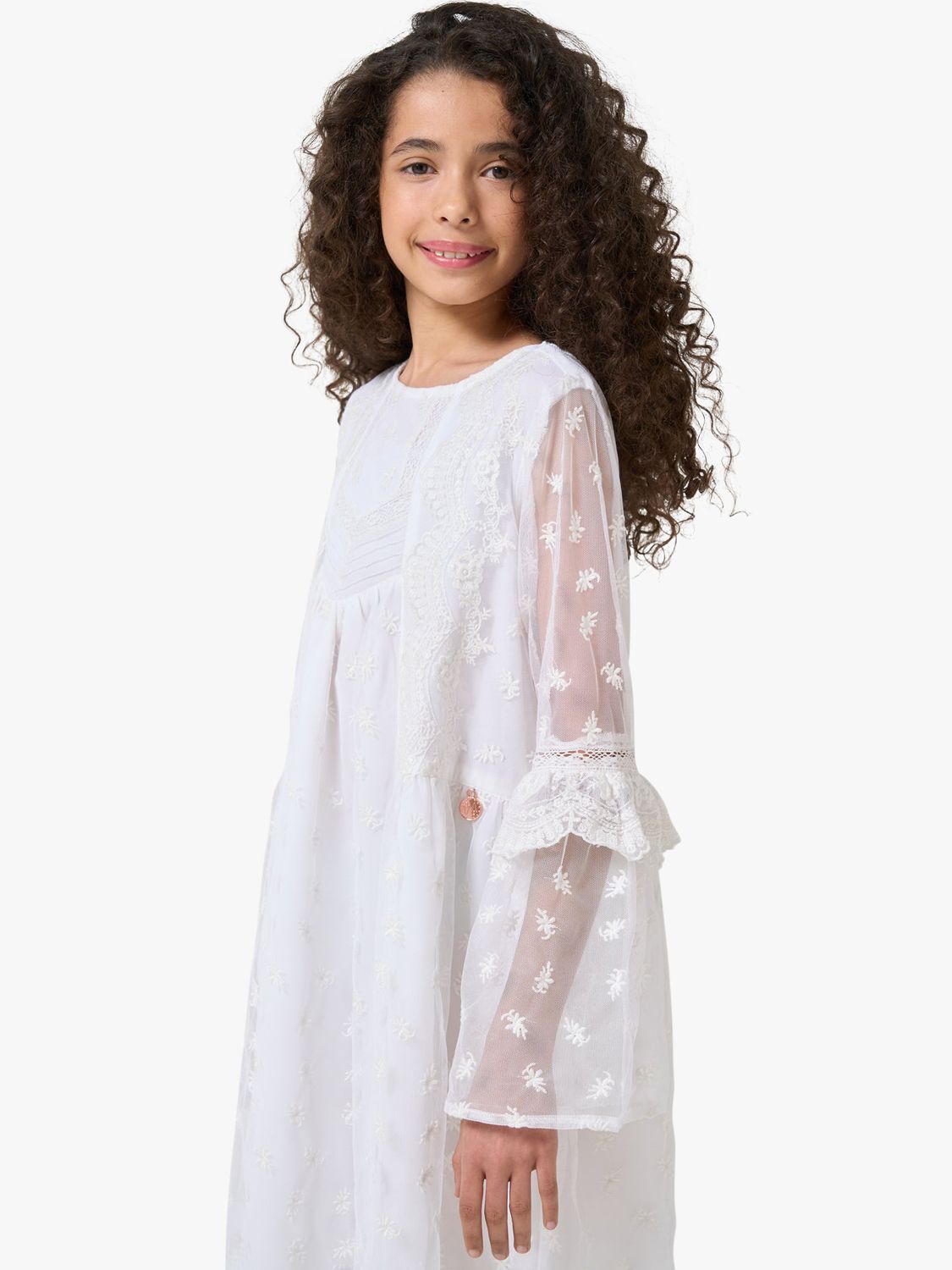 Angel & Rocket Kids' Lace Bell Sleeve Boho Dress, White, 10 years