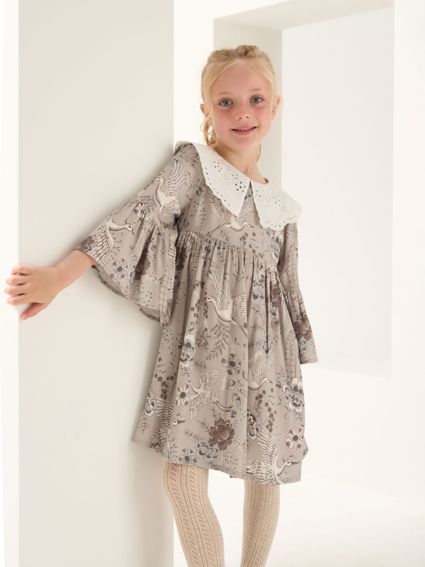 Angel & Rocket Kids' Isabelle Lace Collar Dress, Grey, 1 years