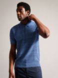 Ted Baker Blossam Textured Zip Polo Shirt, Mid Blue
