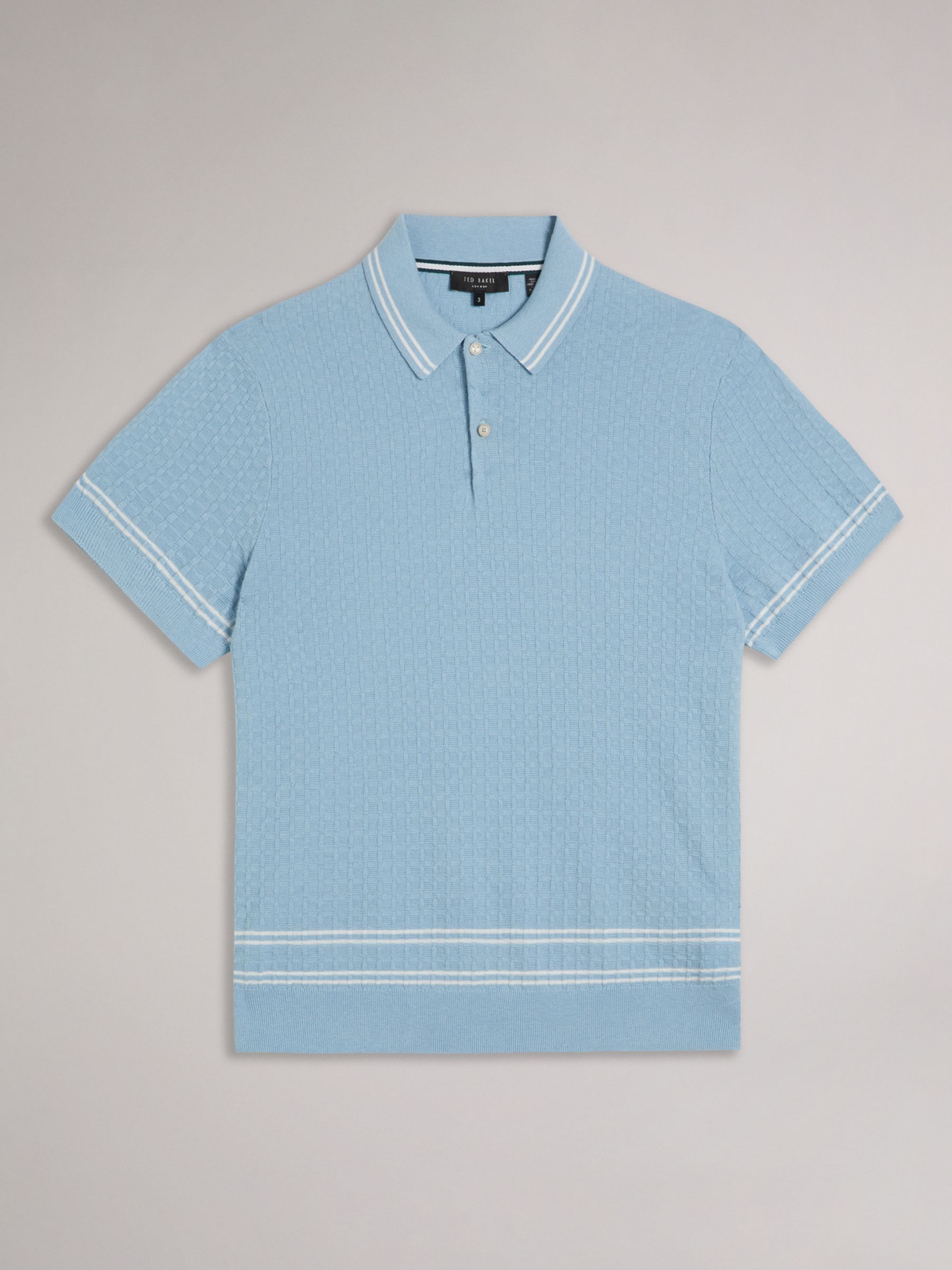 Ted Baker Maytain Textured Knit Polo, Blue Sky at John Lewis & Partners