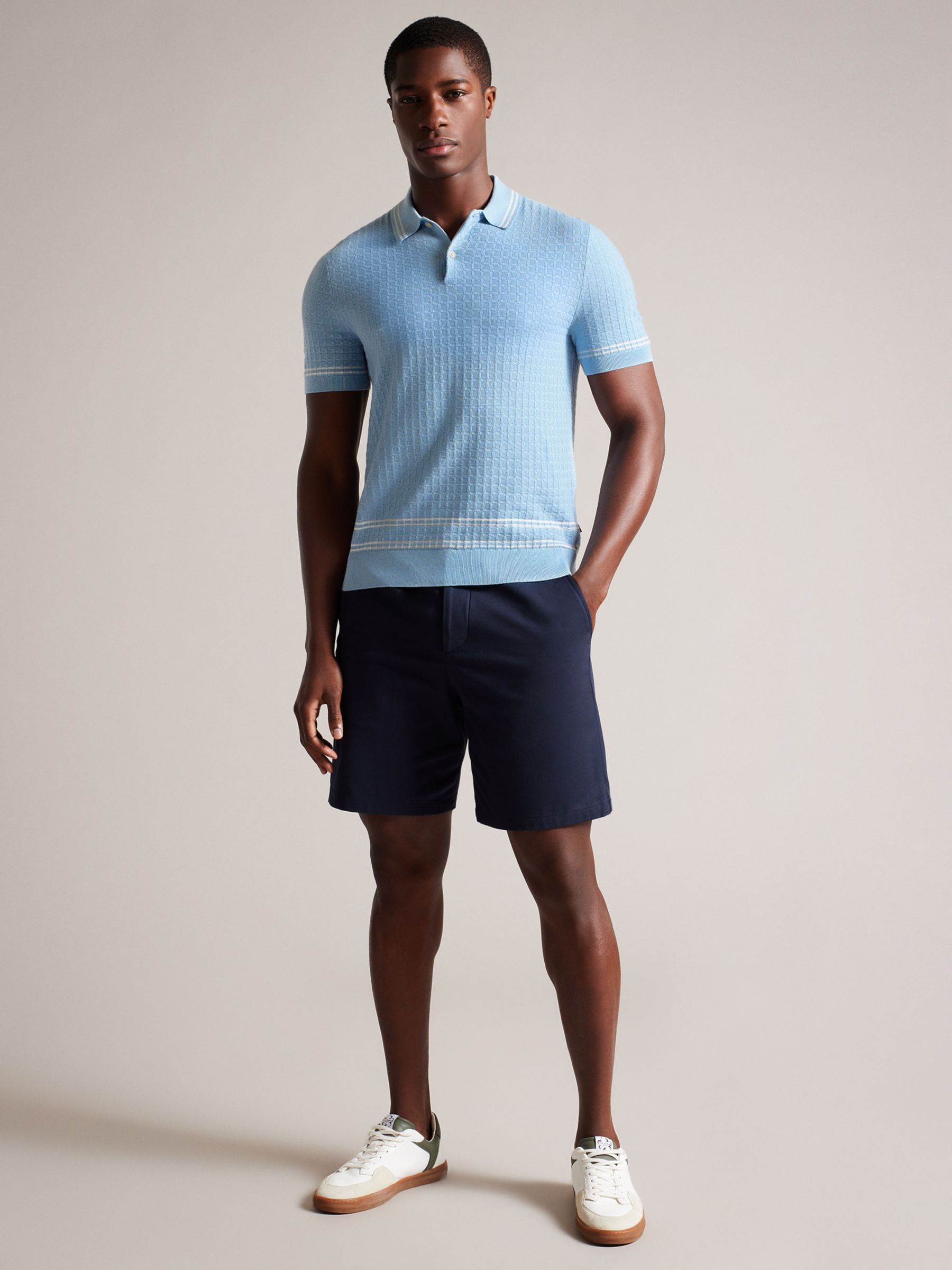 Ted Baker Maytain Textured Knit Polo, Blue Sky at John Lewis & Partners