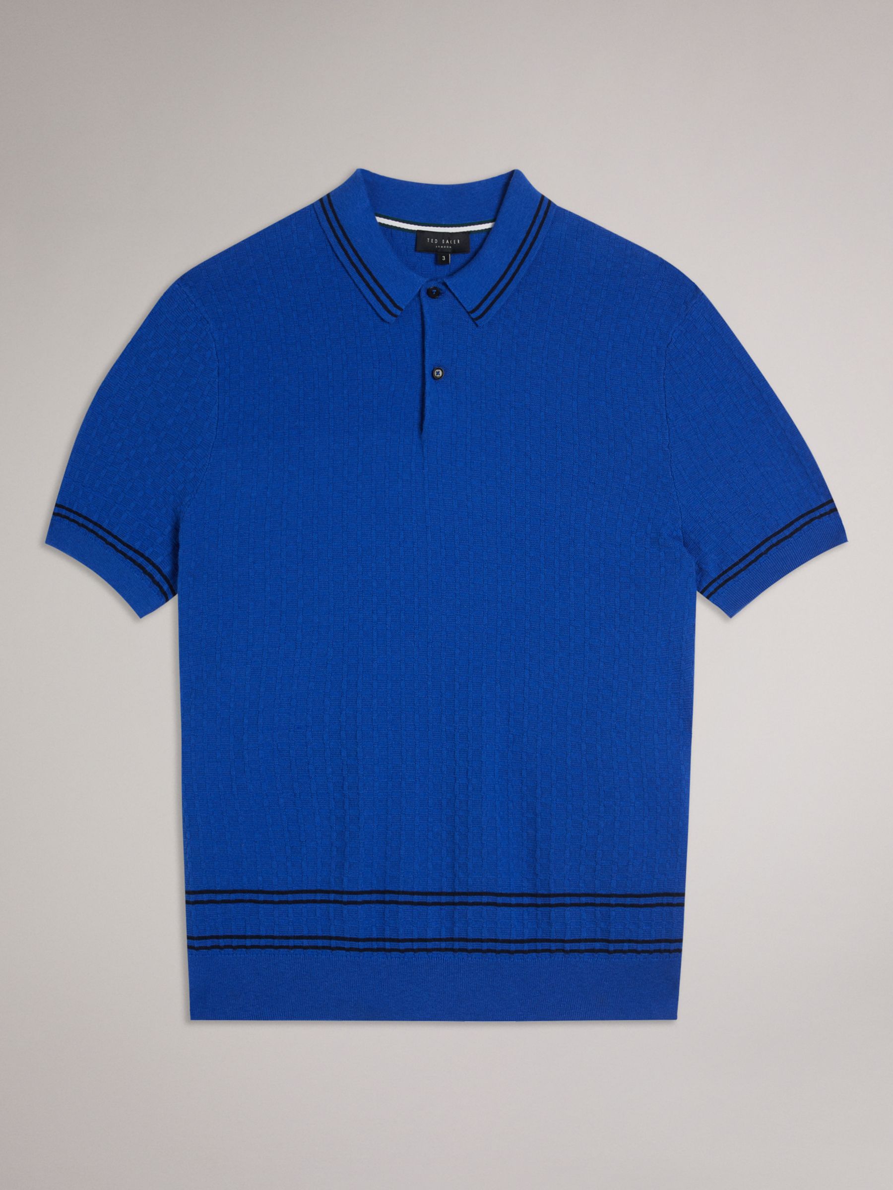 Ted Baker Maytain Textured Knit Polo, Blue Mid at John Lewis & Partners