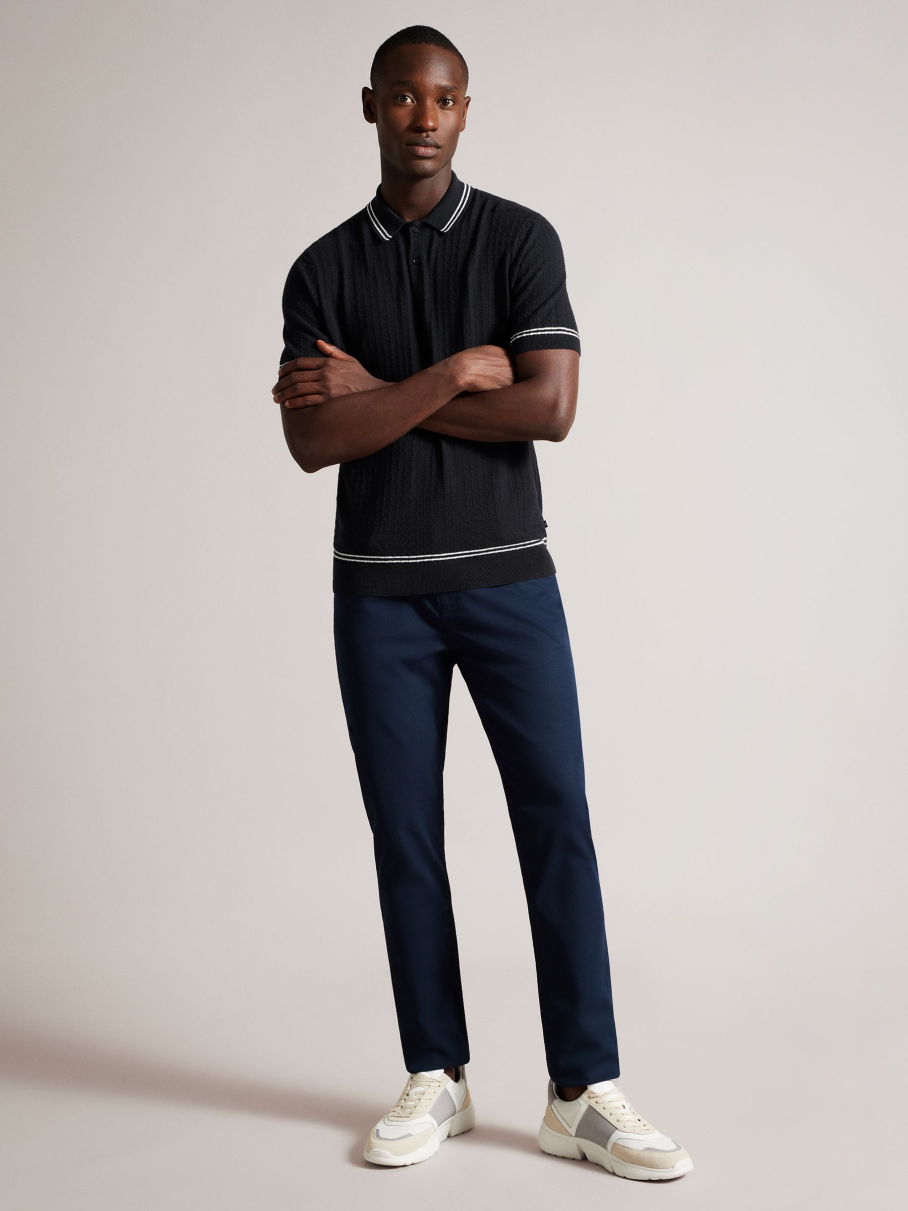 Ted Baker Maytain Textured Knit Polo, Black at John Lewis & Partners