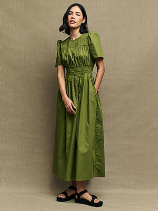 Nobody's Child Natalia Organic Cotton Shirred Maxi Dress, Olive