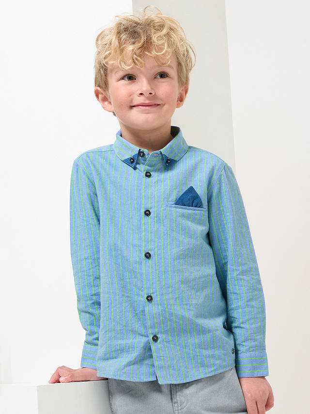 Angel & Rocket Kids' Kai Oxford Cotton Stripe Shirt, Blue at John Lewis ...