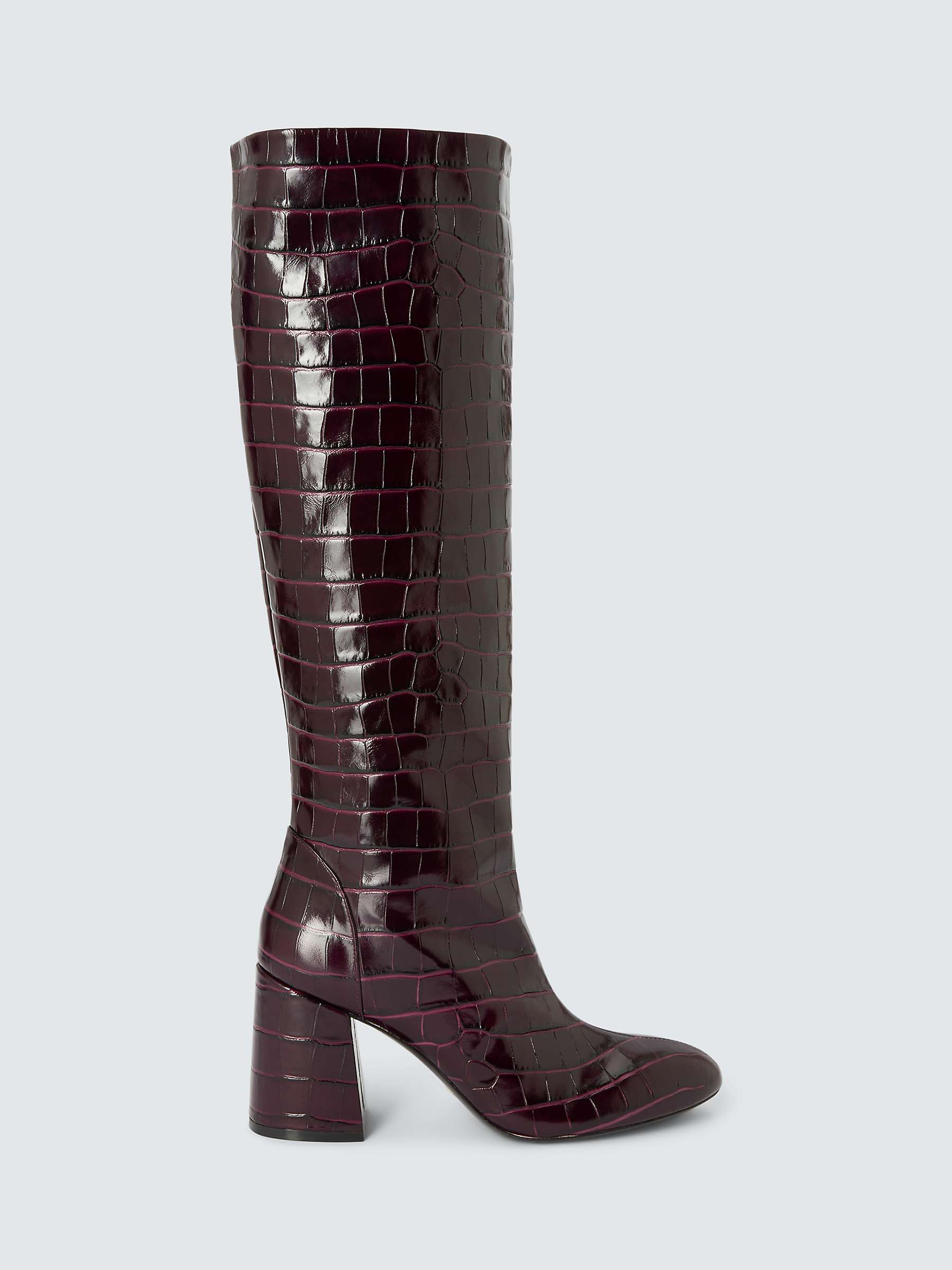 Buy Stuart Weitzman Flareblock 85 Leather Croc Embossed Knee High Boots, Plum Online at johnlewis.com