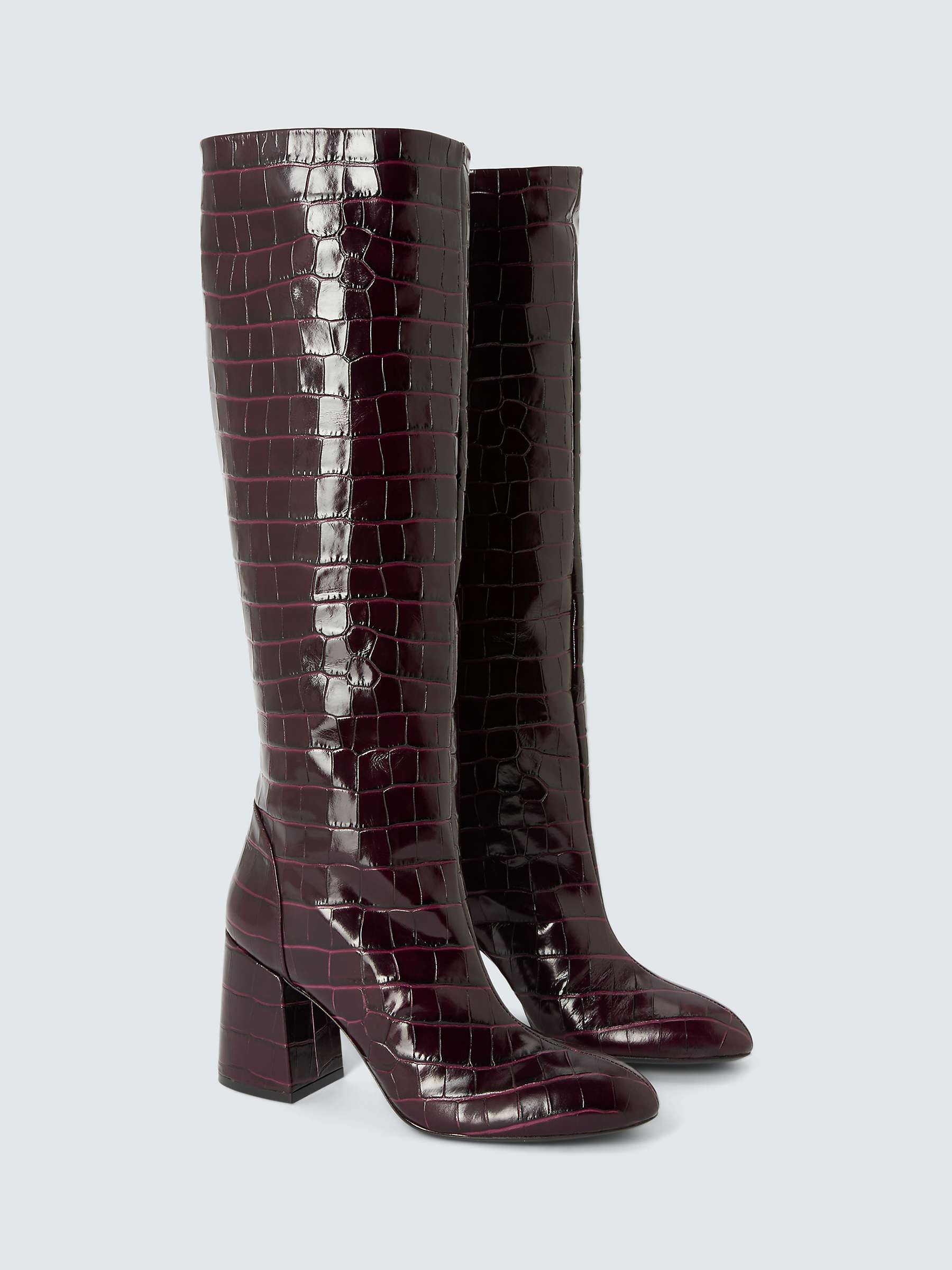 Buy Stuart Weitzman Flareblock 85 Leather Croc Embossed Knee High Boots, Plum Online at johnlewis.com