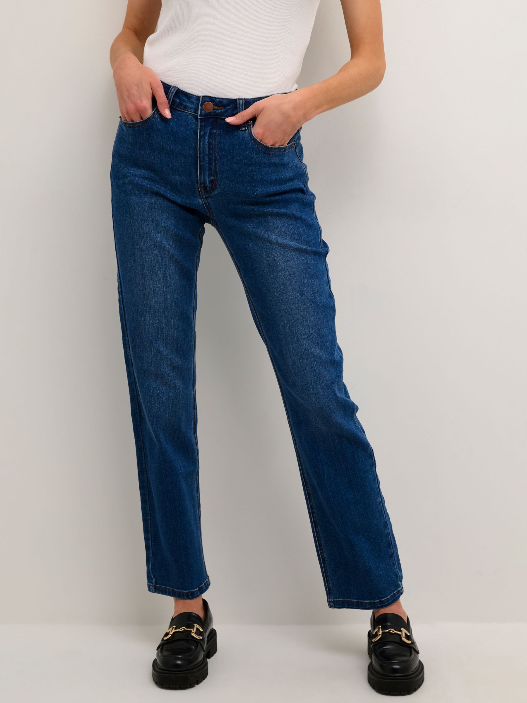 KAFFE Sinem Straight Jeans, Medium Blue at John Lewis & Partners