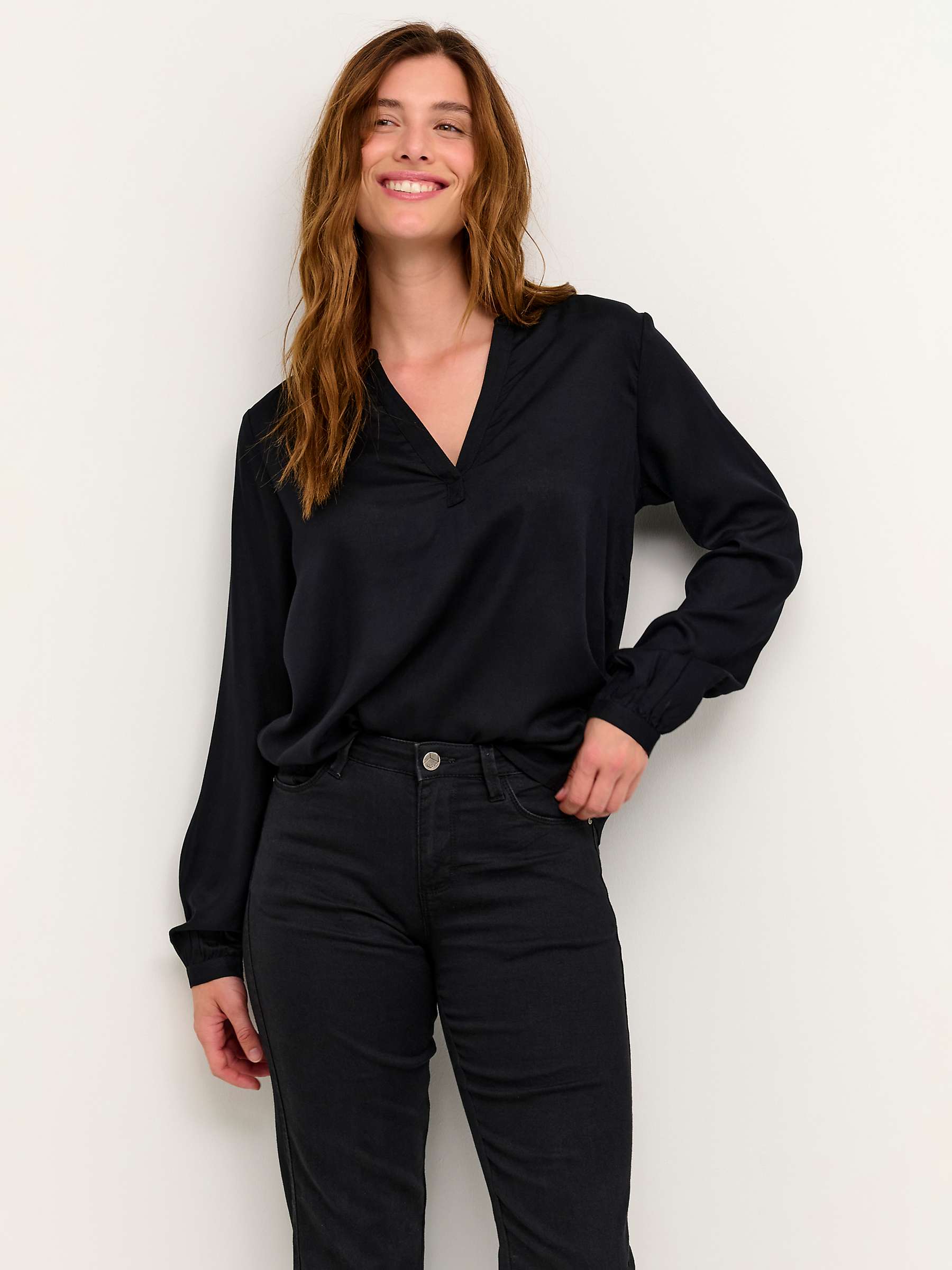 Buy KAFFE Calinda Long Sleeve Blouse, Black Online at johnlewis.com