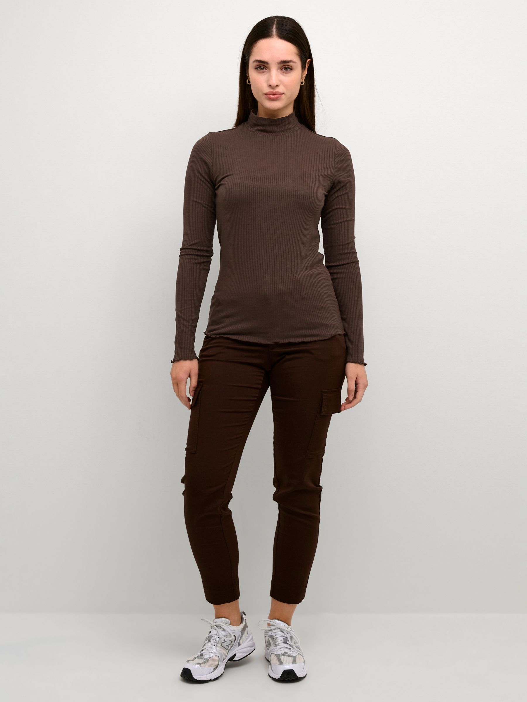 KAFFE Drew Long Sleeve Turtleneck T Shirt Java at John Lewis