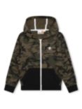 Timberland Kids' Camouflage Logo Zip Through Hoodie, Green Khaki