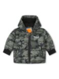 Timberland Baby Logo Camo Print Hooded Puffer Jacket, Green Khaki