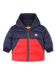 Timberland Baby Logo Hooded Puffer Jacket, Navy/Red