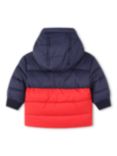 Timberland Baby Logo Hooded Puffer Jacket, Navy/Red