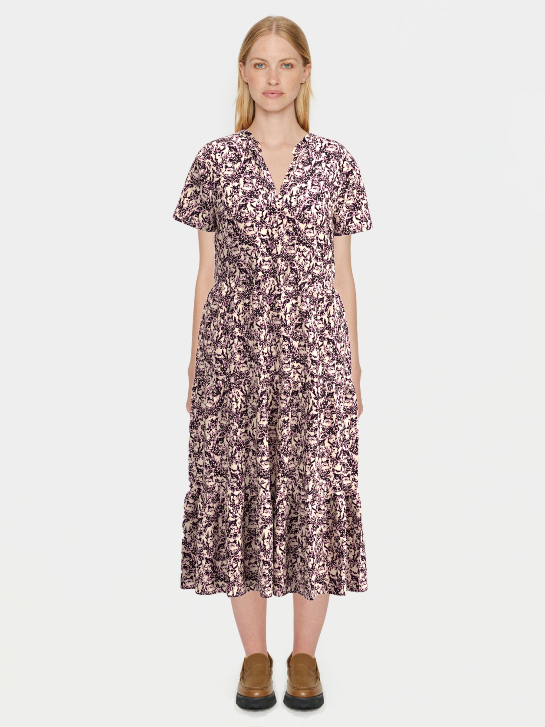 Saint Tropez Eda Short Sleeve Midi Tiered Dress, Mulberry Soft Focus, M
