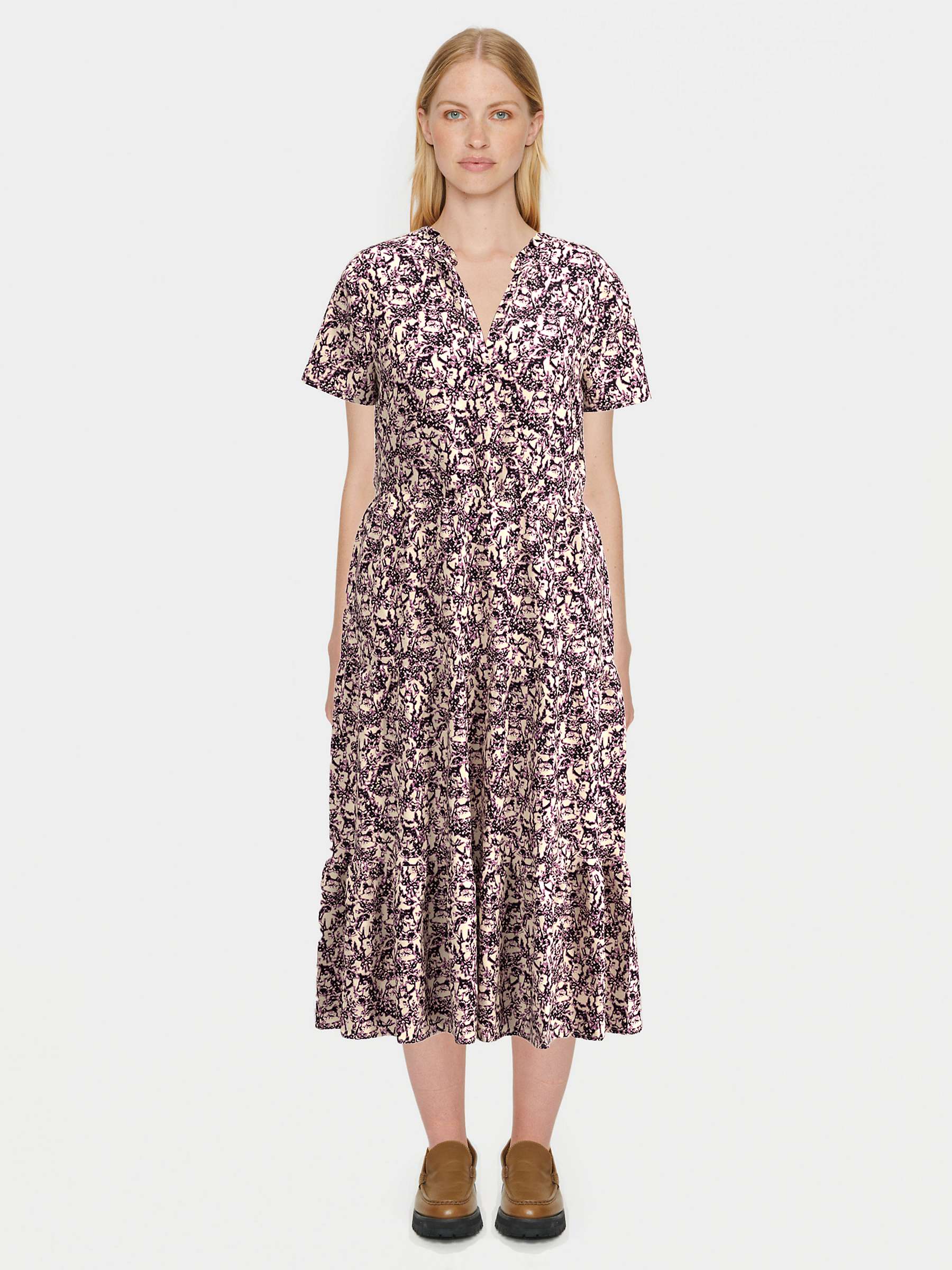 Buy Saint Tropez Eda Short Sleeve Midi Tiered Dress, Mulberry Soft Focus Online at johnlewis.com