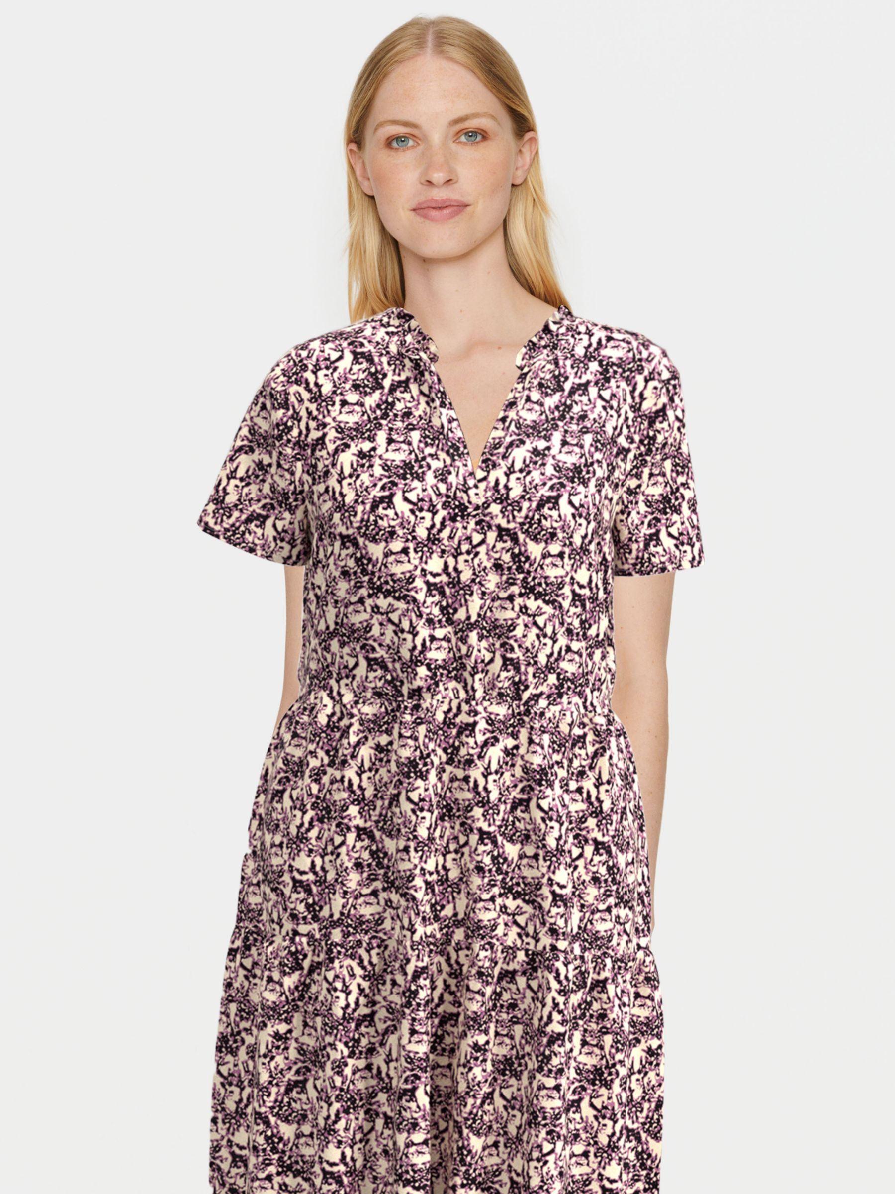Saint Tropez Eda Short Sleeve Midi Tiered Dress, Mulberry Soft Focus, M