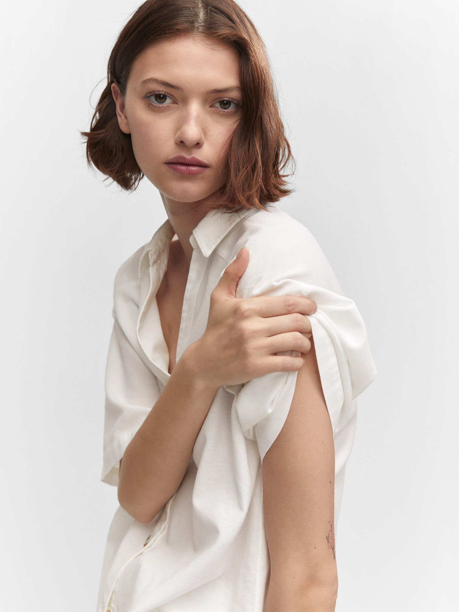 Mango Lina Oversize Short Sleeve Shirt, White at John Lewis & Partners